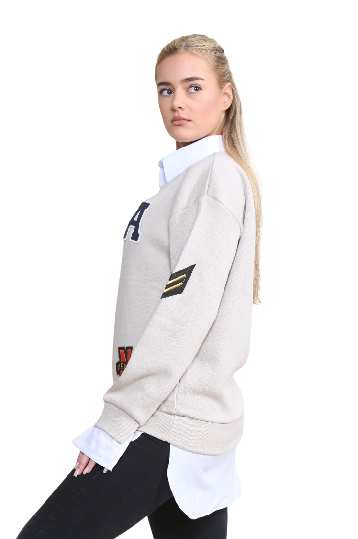 Oversized Badge Motif Varsity Sweatshirt Jumper