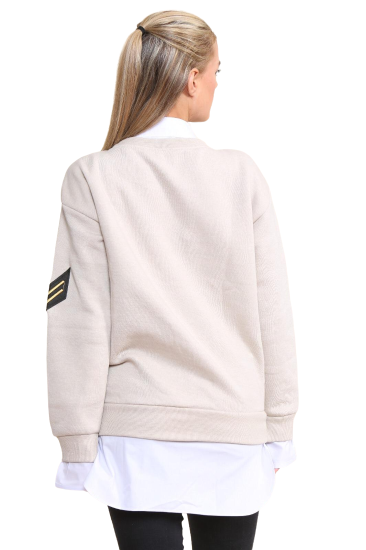 Oversized Badge Motif Varsity Sweatshirt Jumper