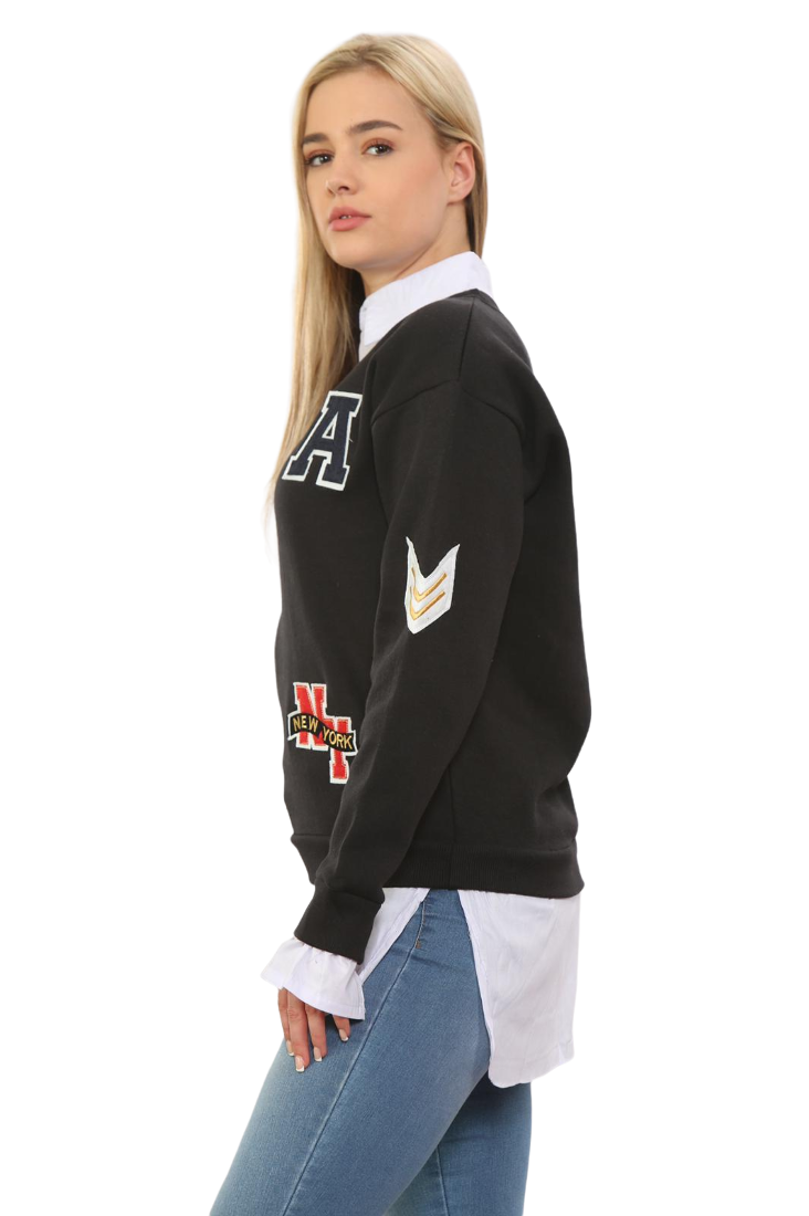 Oversized Badge Motif Varsity Sweatshirt Jumper