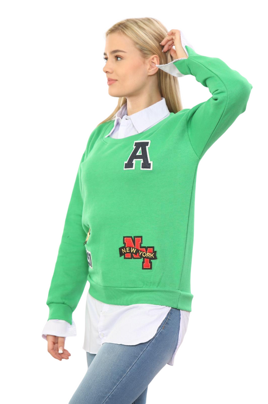 Oversized Badge Motif Varsity Sweatshirt Jumper