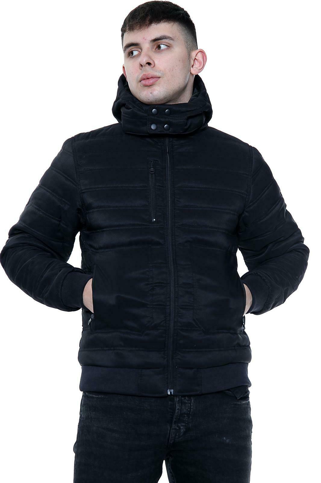 Men's Puffer Jackets With Detachable Hood In Black . These Jackets Have Elasticated Wrist Cuffs and Waist Band. They Are Front Zip Fastening With 2 Side Pockets A Breast Outer Pocket And Also An Inner Pocket. The Hood detaches With A Zip. Also Available In Navy And From Size Small With Chest Size Of Up To 42" To A 2 X _large Which Goes Up To A Chest Size Of Up To 50".