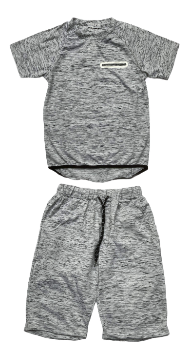Grey T-Shirt & Short Set Age 3 To 14 T-Shirt Is Short Sleeve & False Zip Effect On The Front Shorts Are Elasticated Waist With Drawstring & Pockets 35% Cotton & 65% Polyester