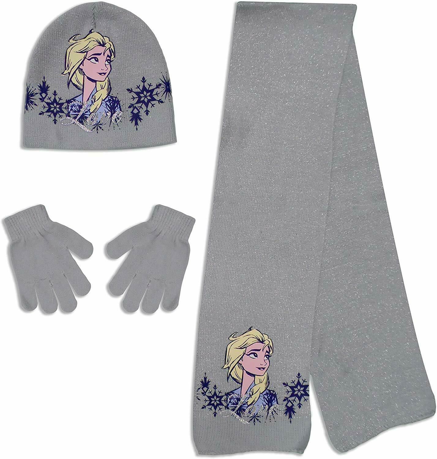 Children's Licensed Frozen 3 Piece Silver Grey Winter Accessories Set. Ages 2-8.