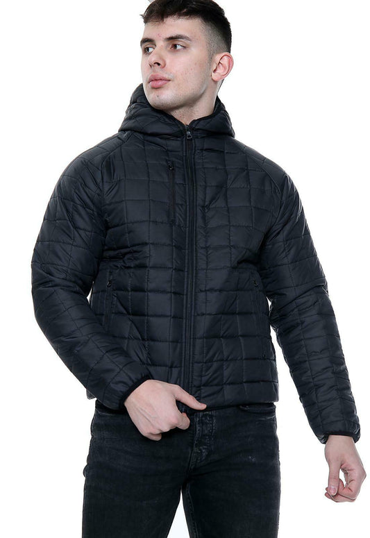 Men's Bubble Jackets With Hood In Navy. They Are Front Zip Fastening With 2 Side Pockets A Breast Outer Pocket And Also An Inner Pocket. Available In Black Also From Size Small With Chest Size Of Up To 42" To A 2 X _large Which Goes Up To A Chest Size Of Up To 50"