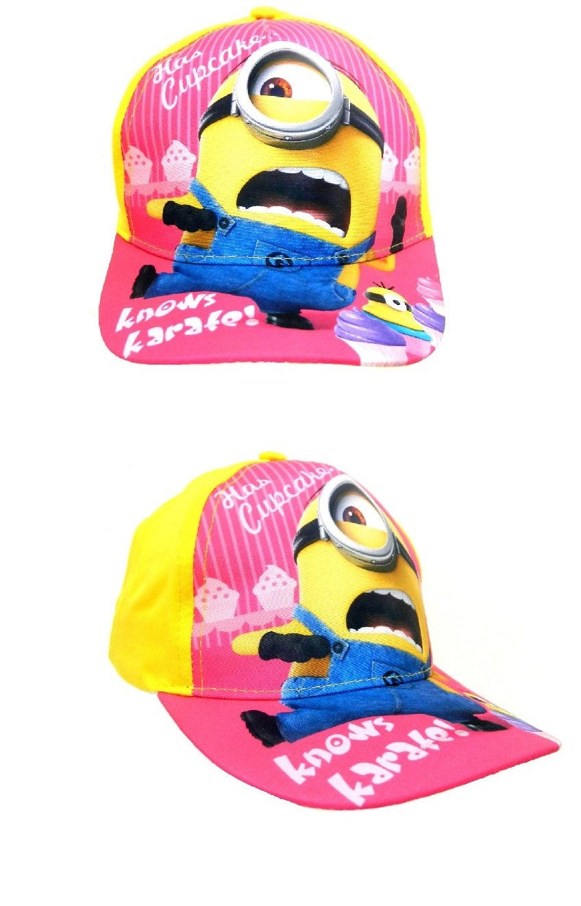 Minion Baseball Caps, Pink & Yellow, Ages 2-4 (52cms), 4-8 (54cms) Official Merchandise