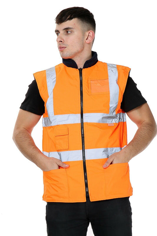 Hi Vis Orange EN471 Class 2 Work Wear Gilets. These Have Multiple Pockets At The Front. It Is A Zip Fastening. The Gilets Have The CE Testing Mark Demonstrating Compliance With 89/686/EEC Personal Protective Equipment Annex 11 Heath And Safety Requirements. They Have Also Been manufactured Under Rigorous ISO9001 Quality Process Standards. These Are Available In yellow Also In Sizes Small To 5 X-Large.