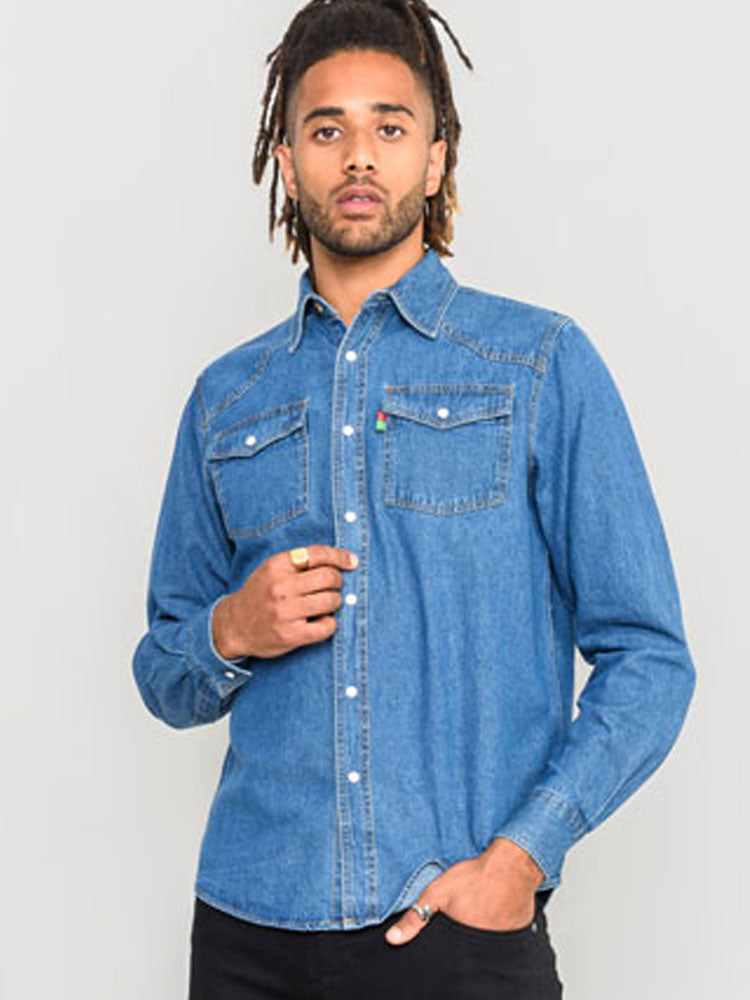 Duke D555 Blue Denim Long Sleeve Shirt Plus Size