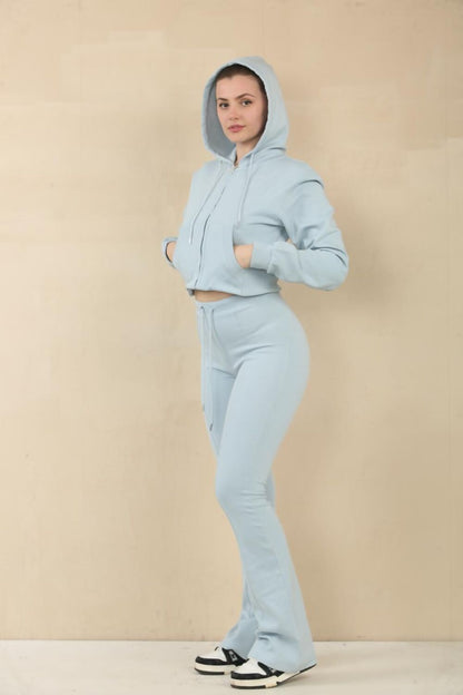 Interlock Cropped Full Zip Hoodie and Bell Bottom Trouser Set