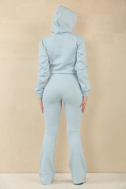 Interlock Cropped Full Zip Hoodie and Bell Bottom Trouser Set
