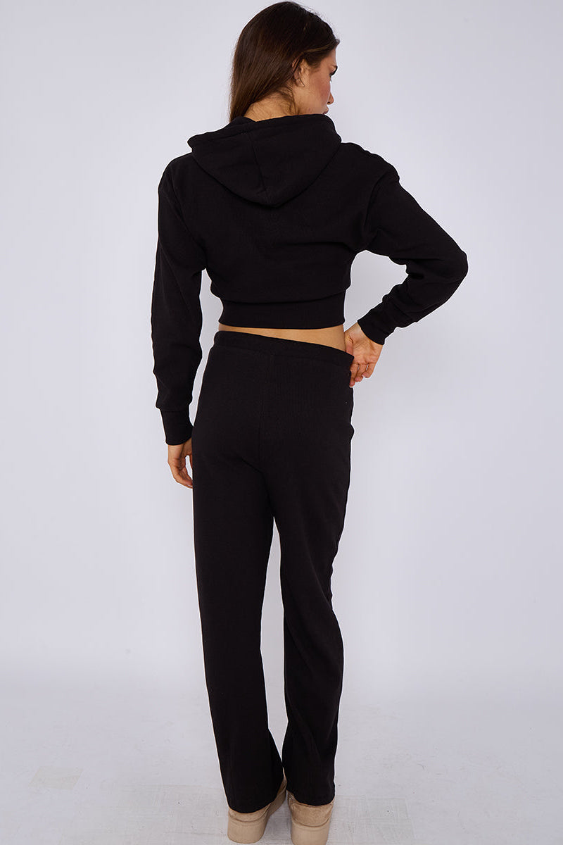 Soft Ribbed Full Zip Hoodie & Wide Leg Trouser Tracksuit