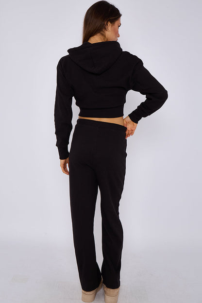 Soft Ribbed Full Zip Hoodie & Wide Leg Trouser Tracksuit