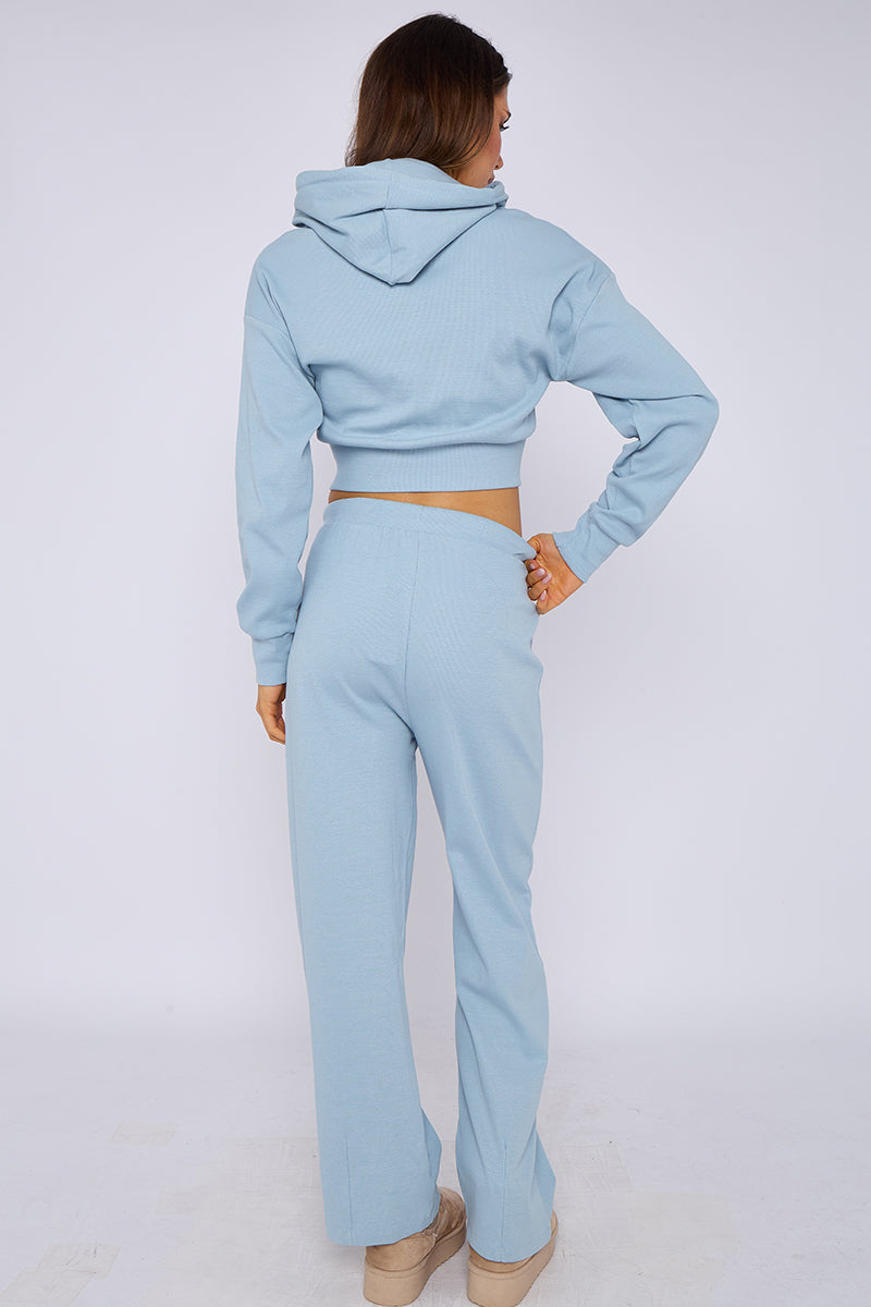 Soft Ribbed Full Zip Hoodie & Wide Leg Trouser Tracksuit