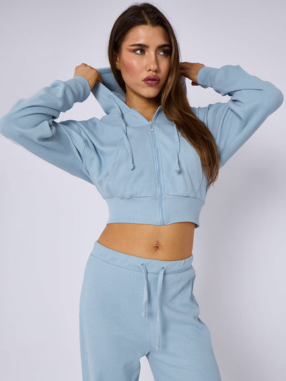 Soft Ribbed Full Zip Hoodie & Wide Leg Trouser Tracksuit