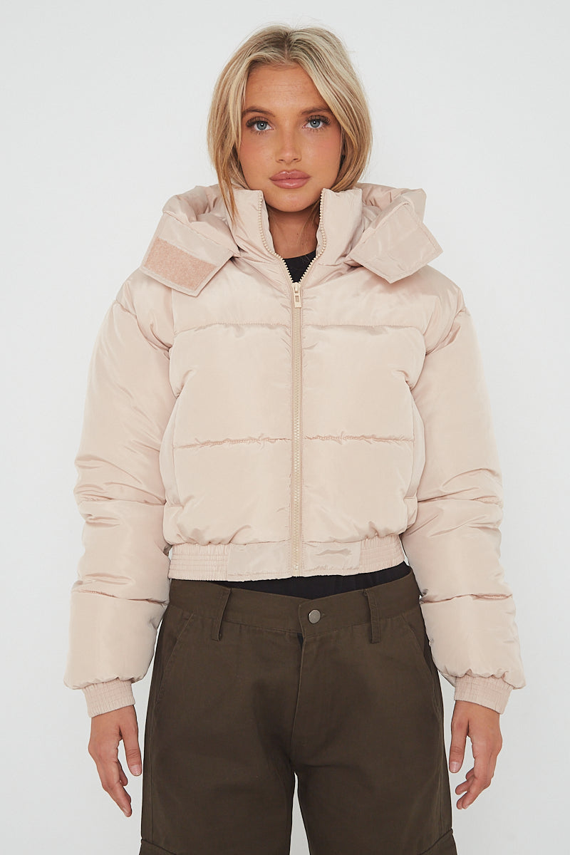 Cropped Puffer Coat with Detachable Hood