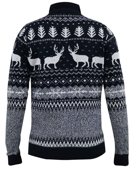 Duke D555 1/4 Zip Reindeer All-Over Print Knit Christmas Sweater