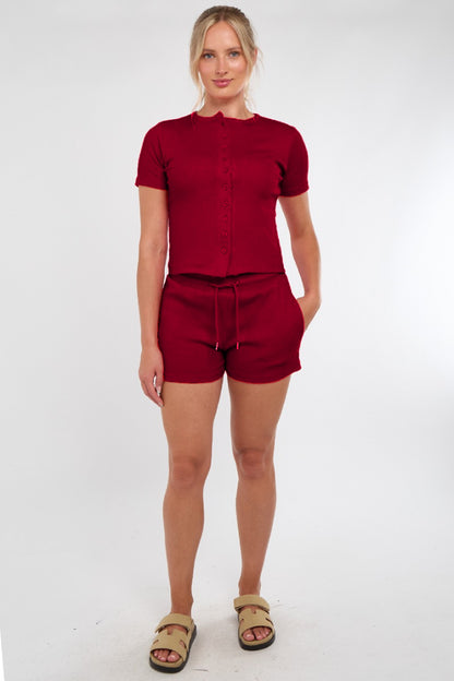 Ribbed Button Up Top And Shorts Set