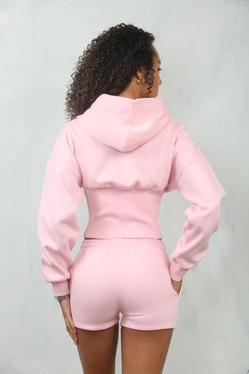 Cropped Corset Zip Up Hoodie & Shorts Tracksuit