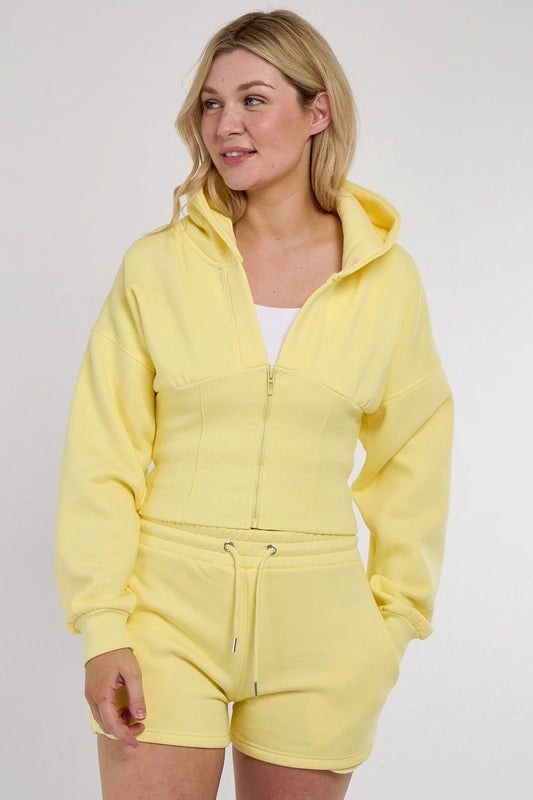 Cropped Corset Zip Up Hoodie & Shorts Tracksuit