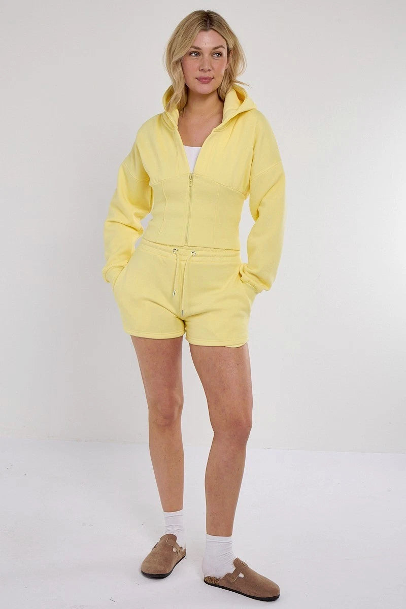 Cropped Corset Zip Up Hoodie & Shorts Tracksuit