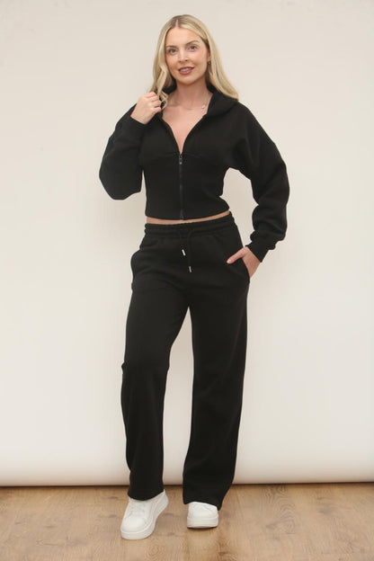 Cropped Corset Zip Up Hoodie & Straight Leg Joggers Tracksuit