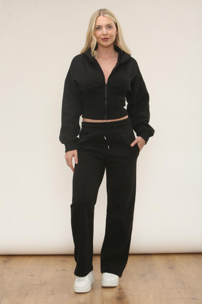 Cropped Corset Zip Up Hoodie & Straight Leg Joggers Tracksuit