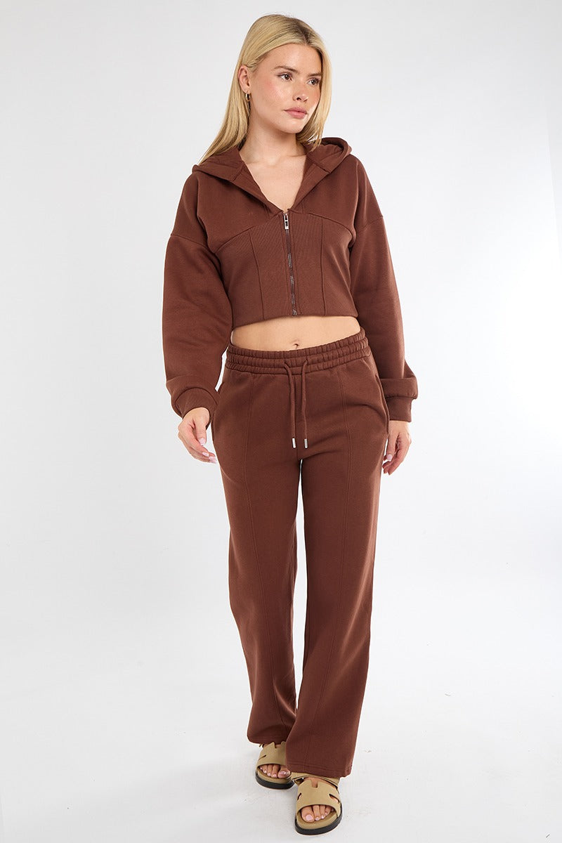 Cropped Corset Zip Up Hoodie & Straight Leg Joggers Tracksuit