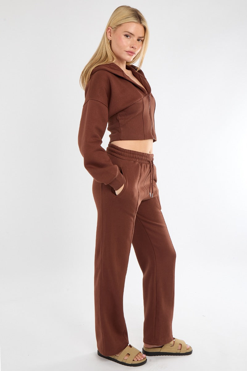 Cropped Corset Zip Up Hoodie & Straight Leg Joggers Tracksuit