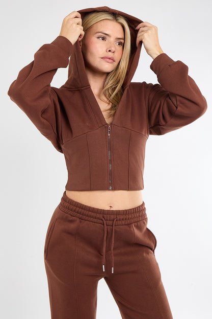 Cropped Corset Zip Up Hoodie & Straight Leg Joggers Tracksuit
