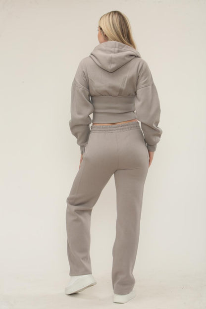 Cropped Corset Zip Up Hoodie & Straight Leg Joggers Tracksuit