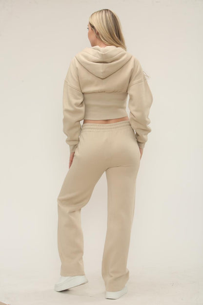 Cropped Corset Zip Up Hoodie & Straight Leg Joggers Tracksuit