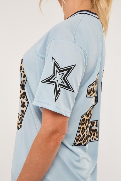 Oversized Football Jersey T-shirt Top & Shorts Set - Leopard Print 23
