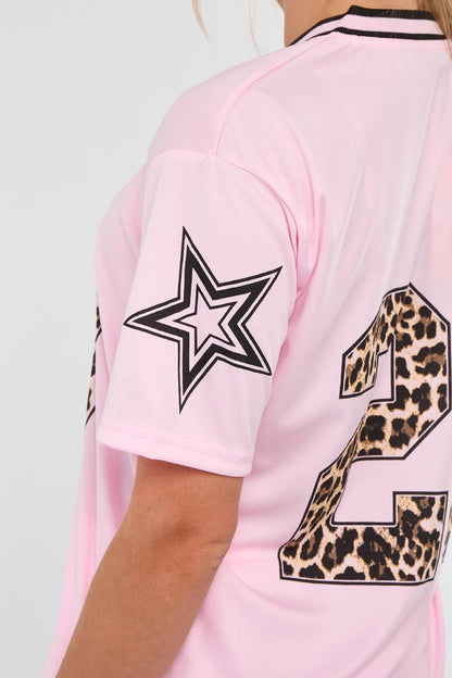 Oversized Football Jersey T-shirt Top & Shorts Set - Leopard Print 23