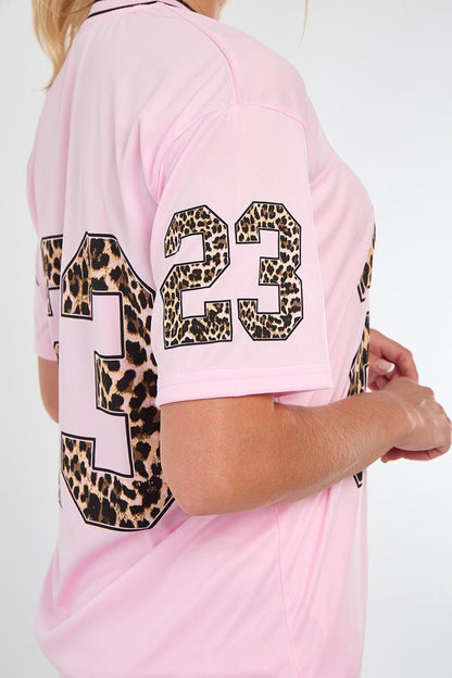 Oversized Football Jersey T-shirt Top & Shorts Set - Leopard Print 23
