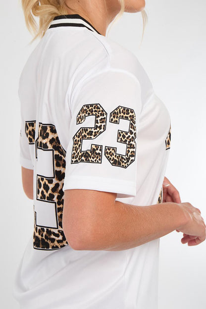 Oversized Football Jersey T-shirt Top & Shorts Set - Leopard Print 23