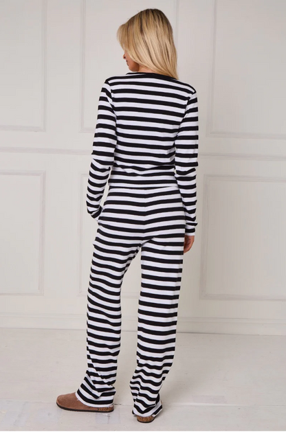 Striped Ribbed Button Up Top & Wide Leg Trouser Co-ord Set