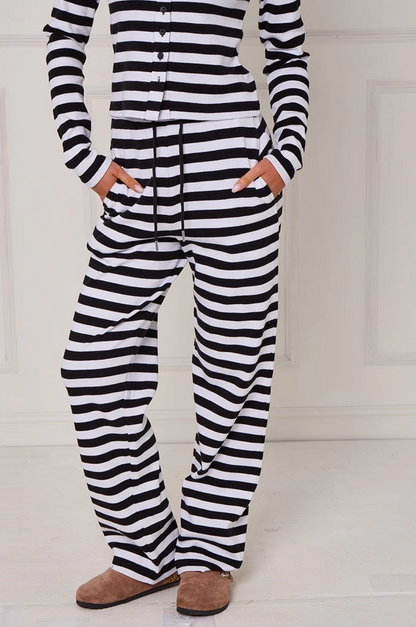 Striped Ribbed Button Up Top & Wide Leg Trouser Co-ord Set