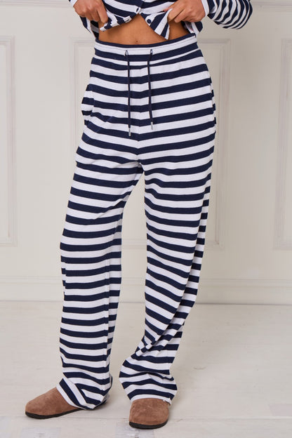 Striped Ribbed Button Up Top & Wide Leg Trouser Co-ord Set