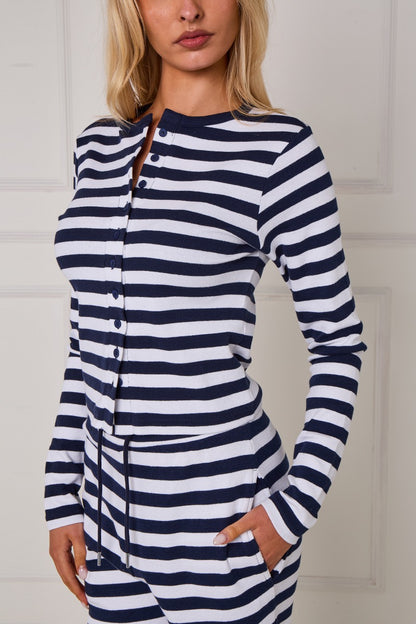 Striped Ribbed Button Up Top & Wide Leg Trouser Co-ord Set