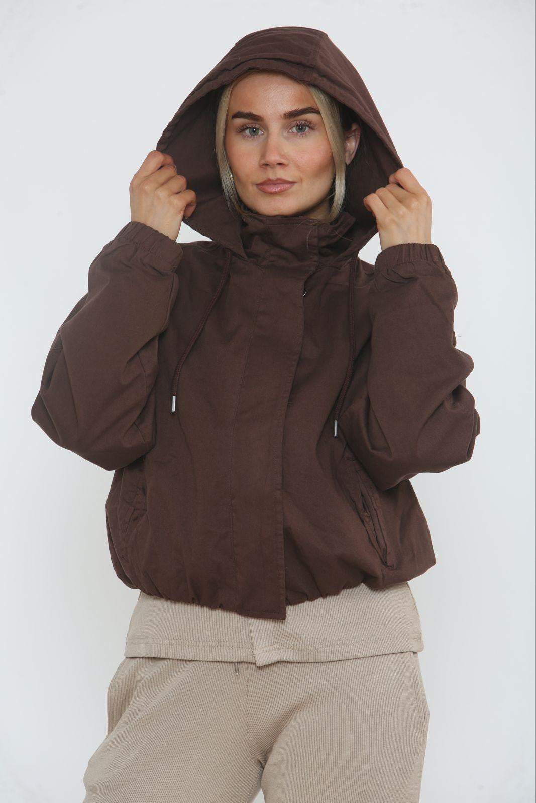 Cropped Zip-Up Hooded Windbreaker Jacket