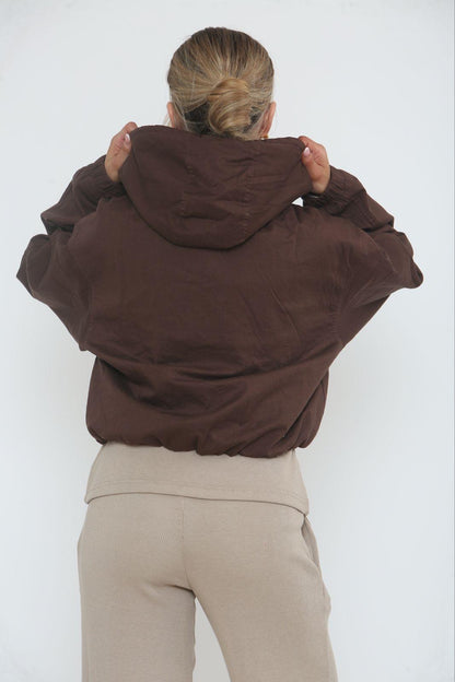 Cropped Zip-Up Hooded Windbreaker Jacket