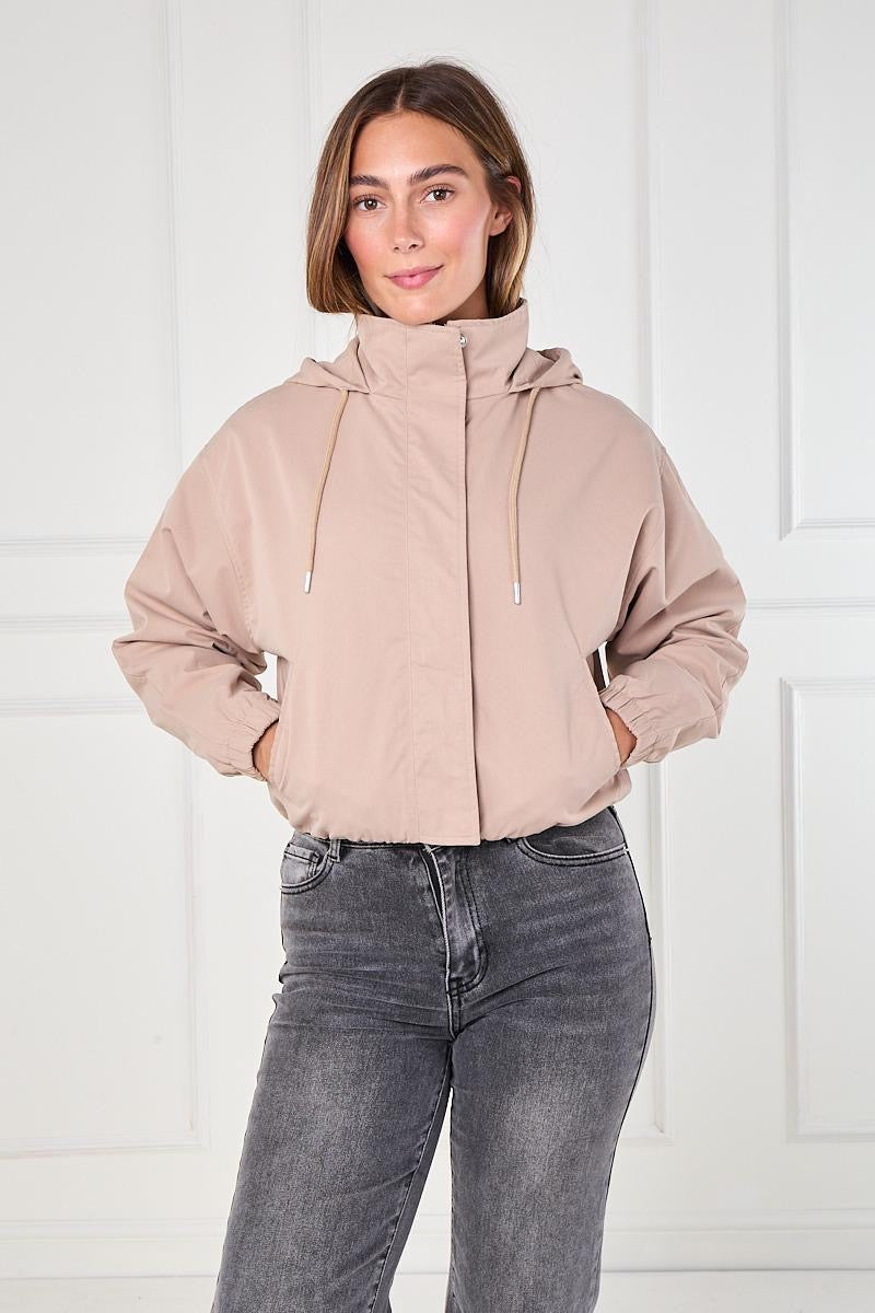Cropped Zip-Up Hooded Windbreaker Jacket
