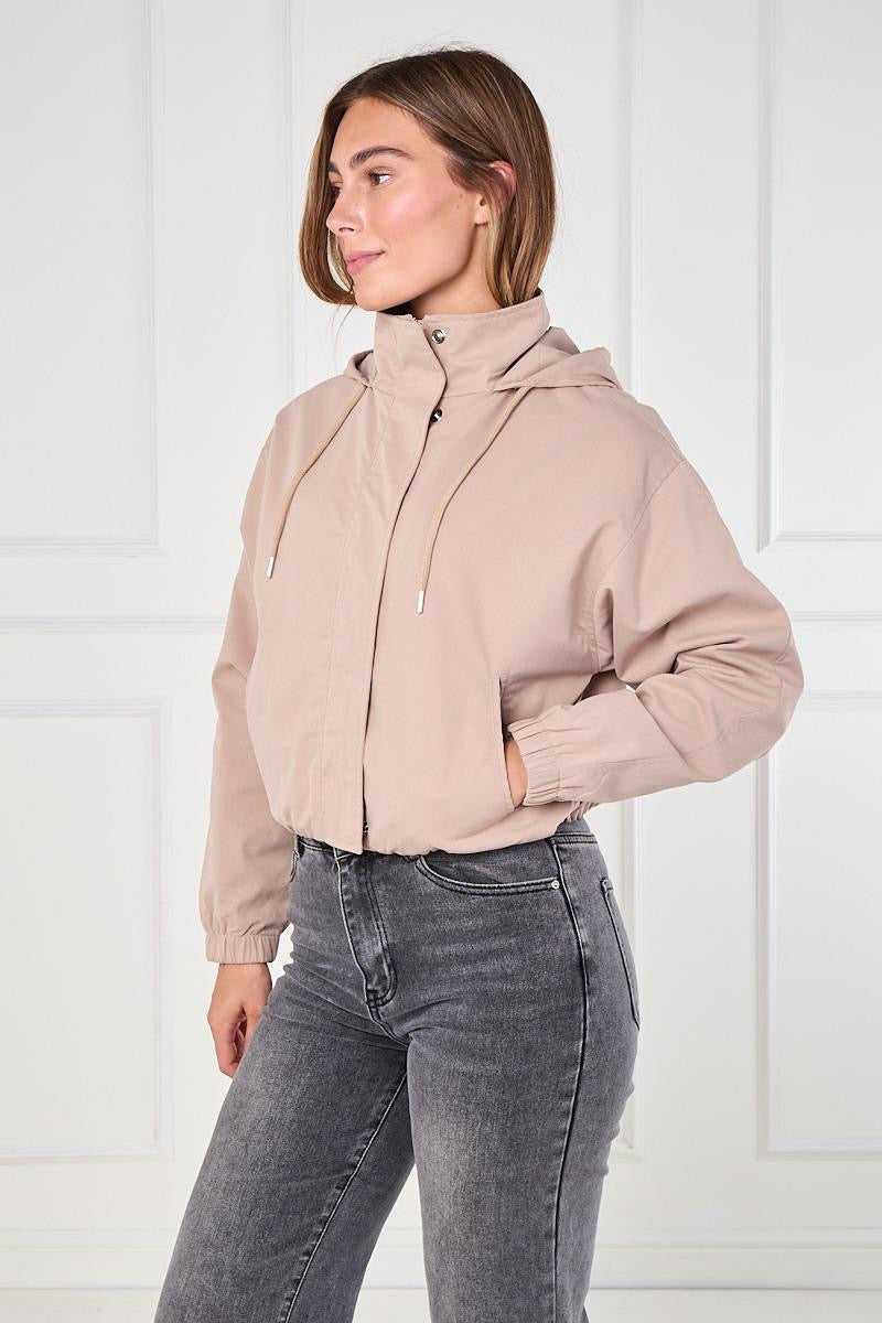 Cropped Zip-Up Hooded Windbreaker Jacket