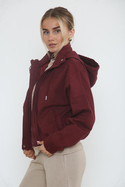 Cropped Zip-Up Hooded Windbreaker Jacket