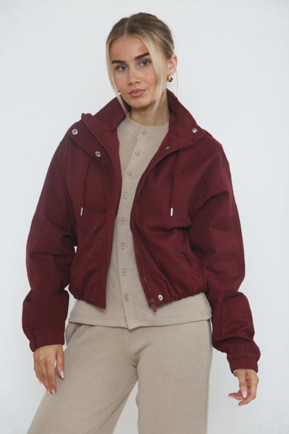 Cropped Zip-Up Hooded Windbreaker Jacket