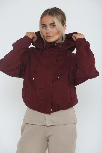 Cropped Zip-Up Hooded Windbreaker Jacket