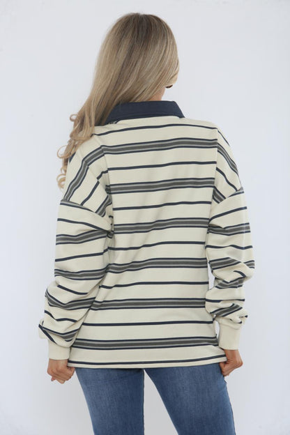 Rugby Collar Stripe Oversized Sweatshirt