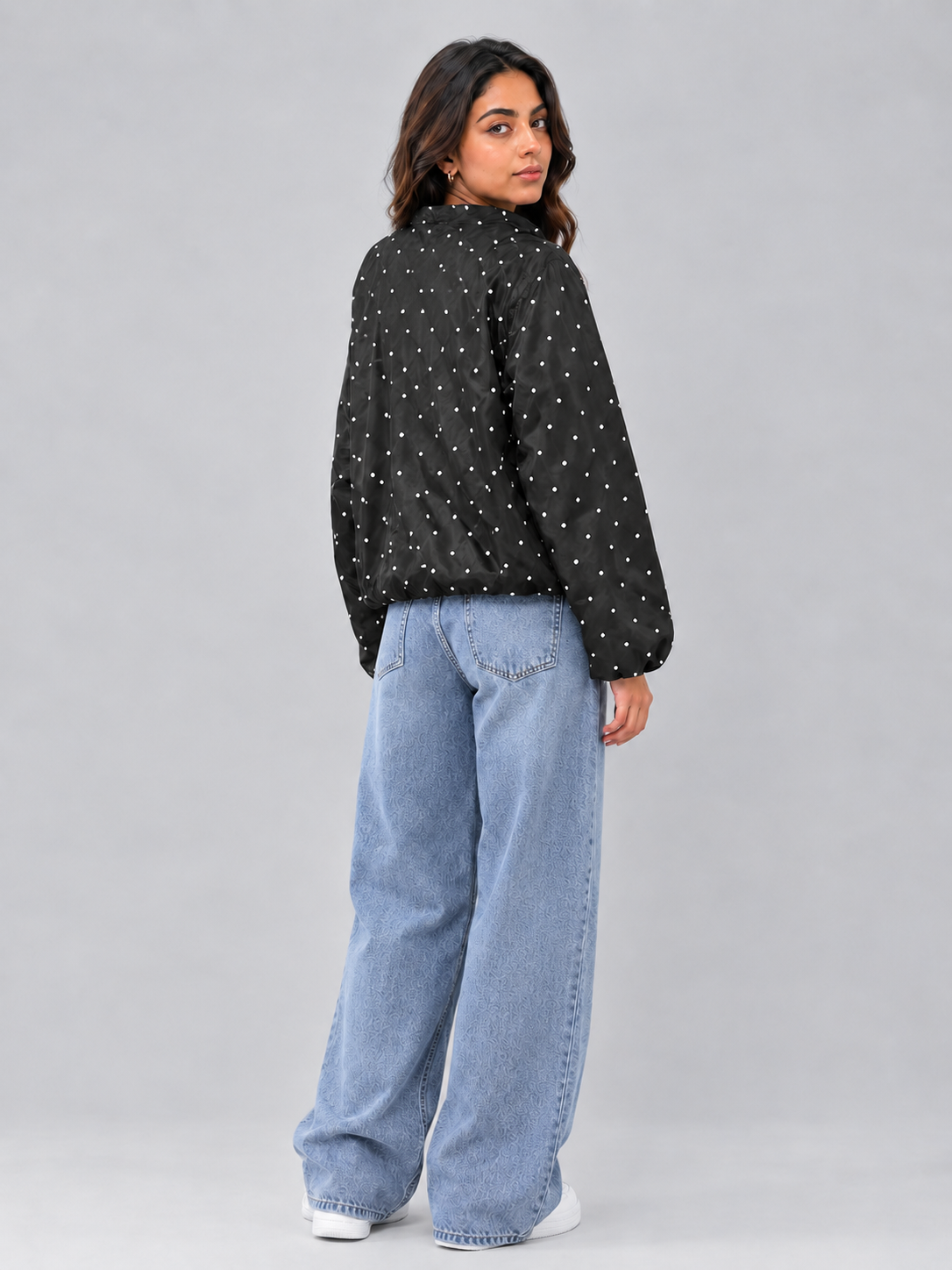 Oversized Polka Dot Zip-Up Windbreaker Jacket