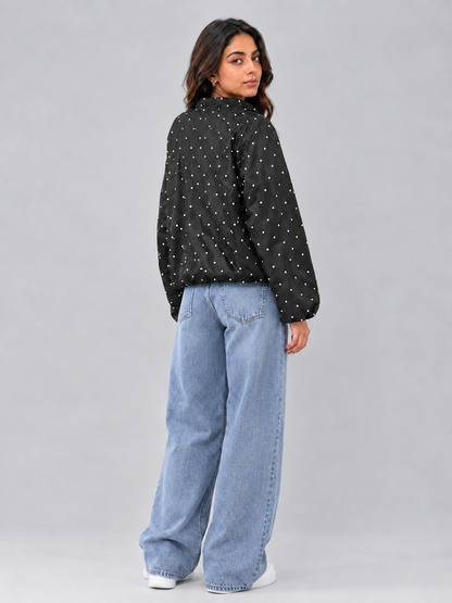 Oversized Polka Dot Zip-Up Windbreaker Jacket