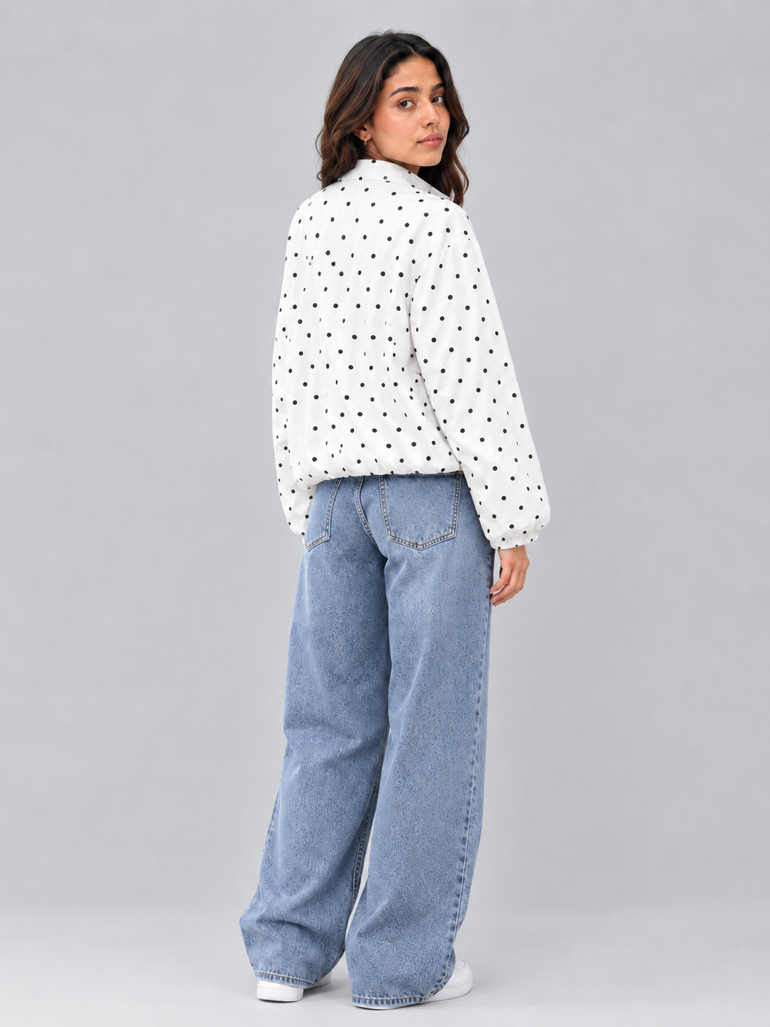 Oversized Polka Dot Zip-Up Windbreaker Jacket