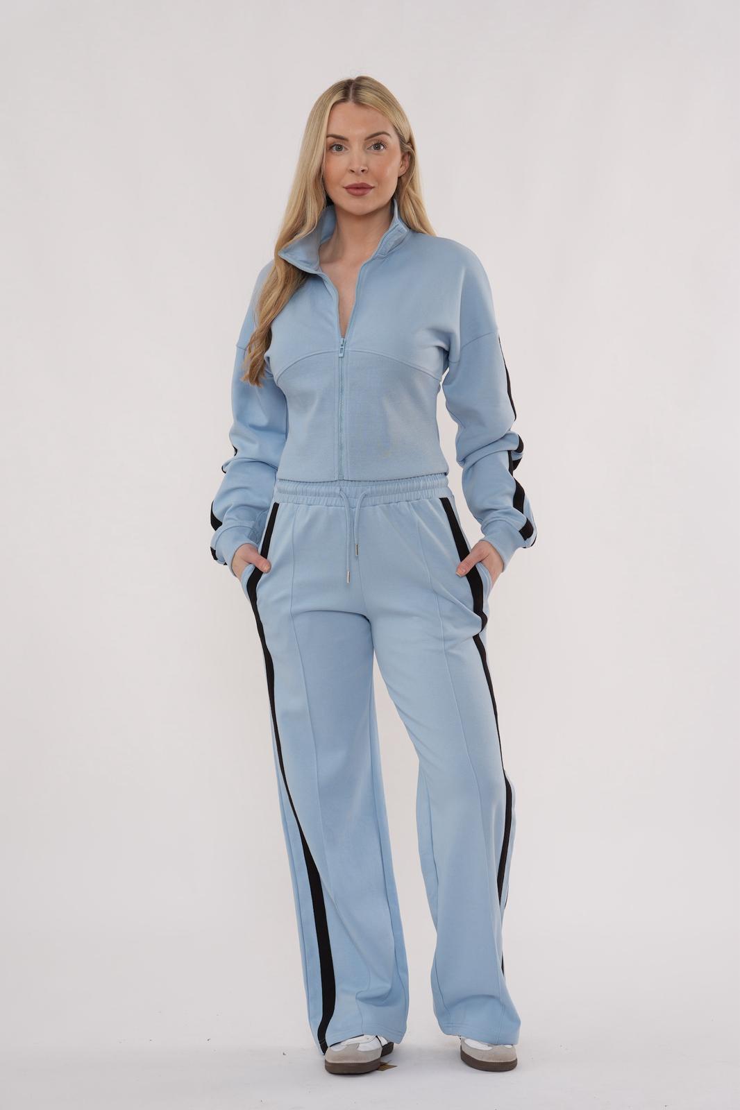 Striped Zip Up Sweatshirt & Wide Leg Joggers Tracksuit